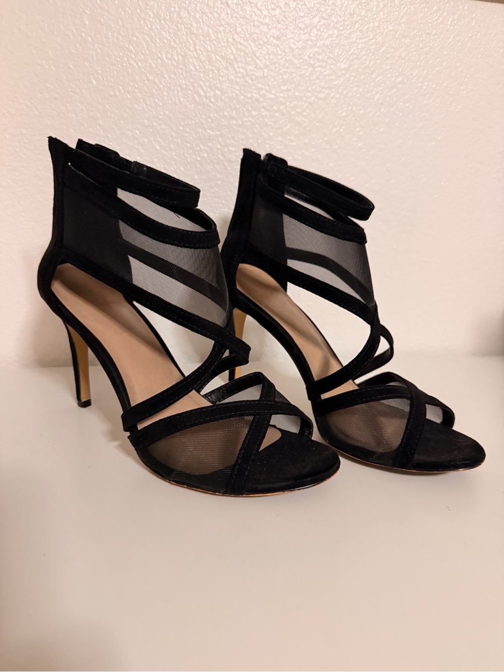 Mix No. 6 Black Mesh Strappy Stiletto Sandals